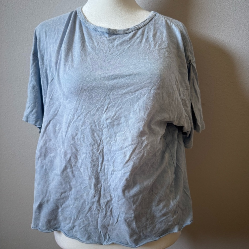Caution to the Wind Women’s Baby Blue Cotton Distressed Basic T-Shirt Size M